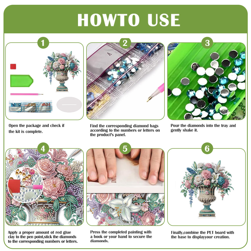 2D Flat Vase DIY Desktop Diamond Art Kits Diamond Painting Desktop Ornaments Kit
