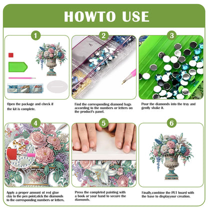2D Flat Vase DIY Desktop Diamond Art Kits Diamond Painting Desktop Ornaments Kit