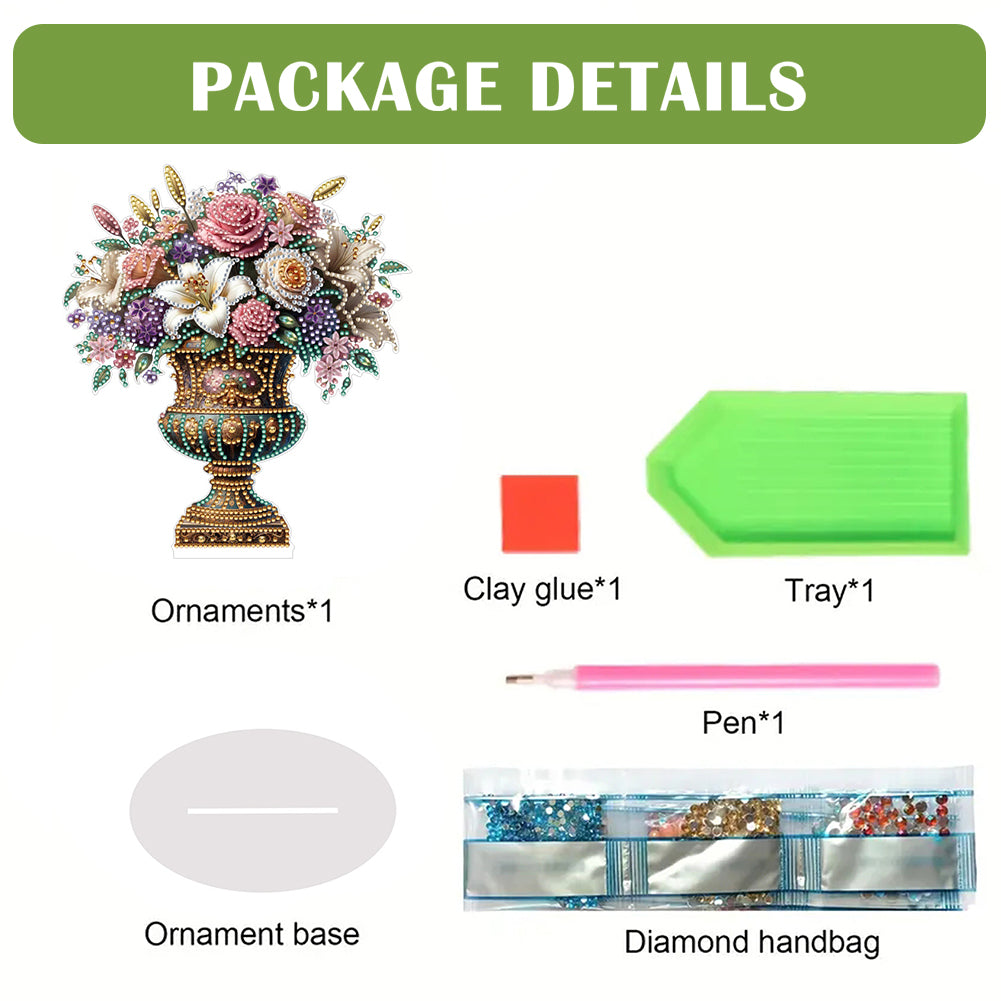 2D Flat Vase DIY Desktop Diamond Art Kits Diamond Painting Desktop Ornaments Kit