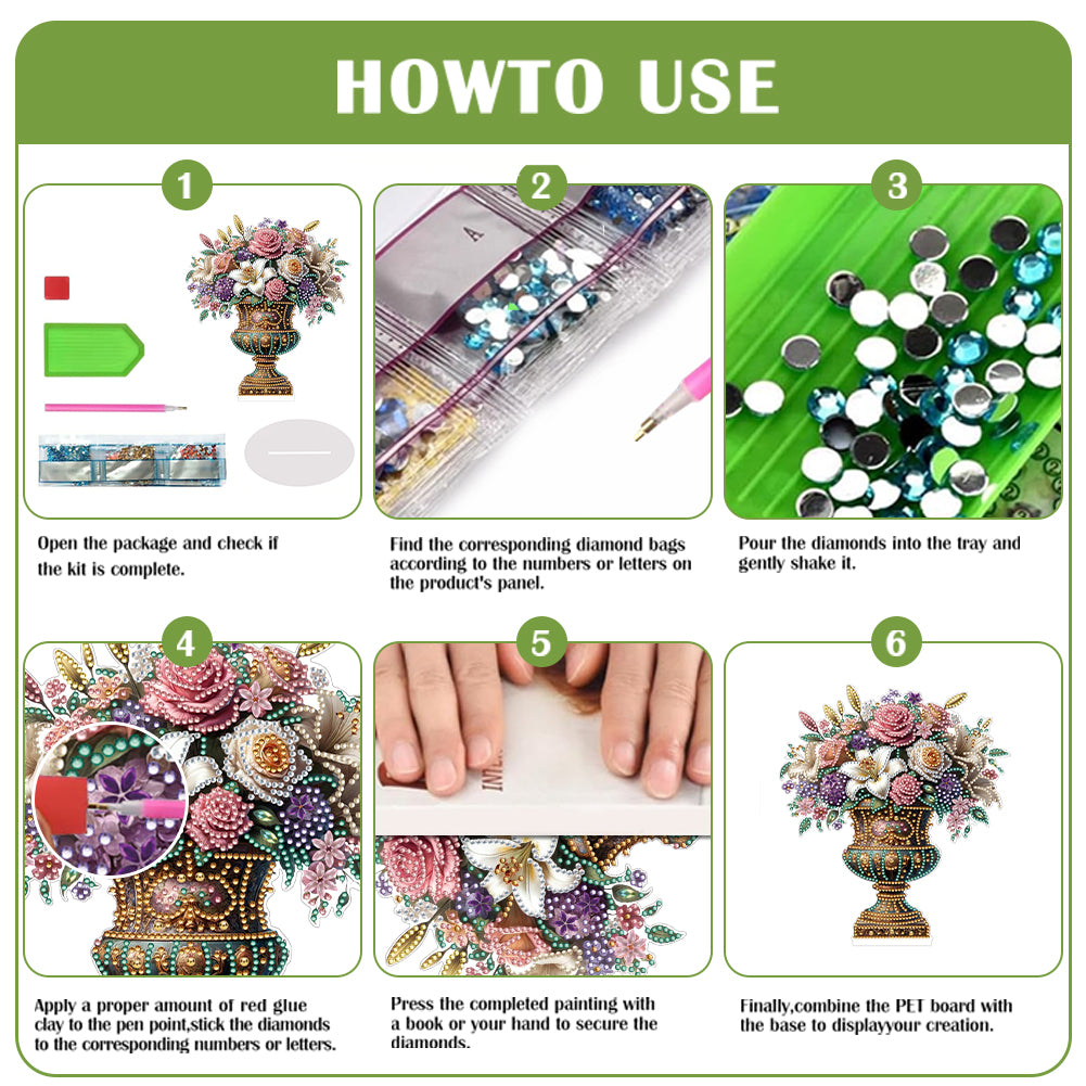 2D Flat Vase DIY Desktop Diamond Art Kits Diamond Painting Desktop Ornaments Kit