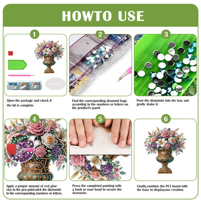 2D Flat Vase DIY Desktop Diamond Art Kits Diamond Painting Desktop Ornaments Kit