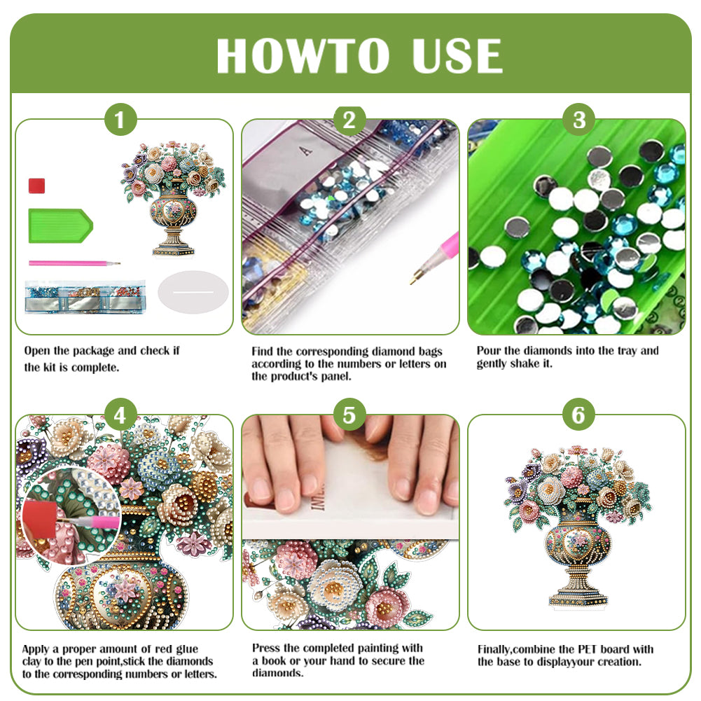 2D Flat Vase DIY Desktop Diamond Art Kits Diamond Painting Desktop Ornaments Kit