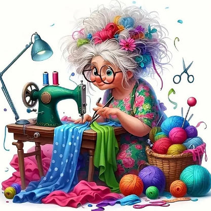 Sewing Granny - Full Round Drill Diamond Painting 40*40CM