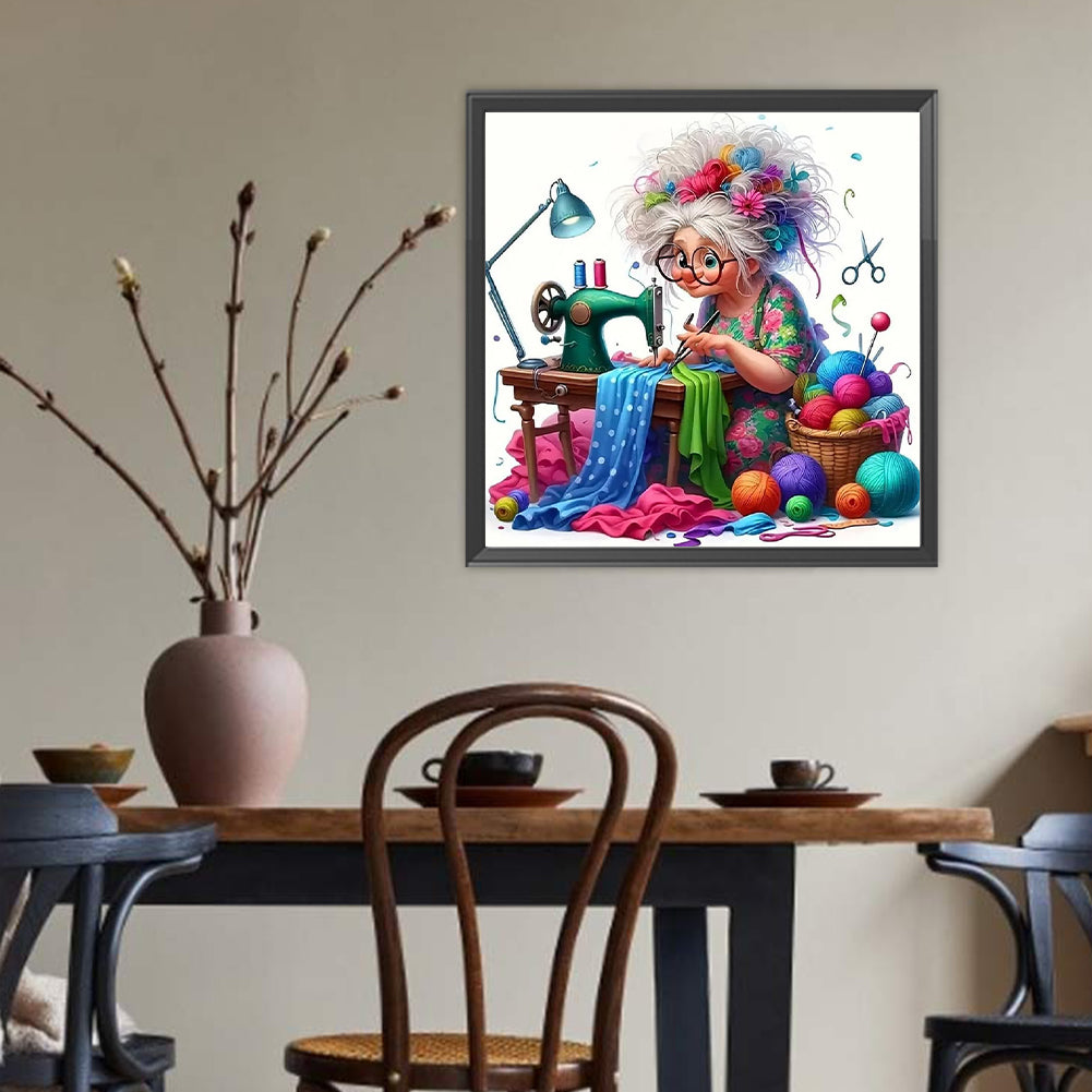 Sewing Granny - Full Round Drill Diamond Painting 40*40CM