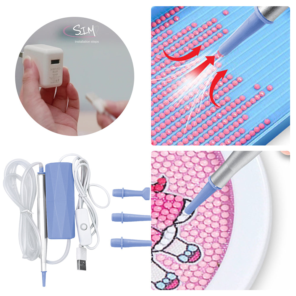 Electric Diamond Painting Pen USB Rhinestone Placement Tool DIY Art Tool (Blue)