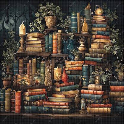 Pile Of Magic Books - 11CT Stamped Cross Stitch 50*50CM