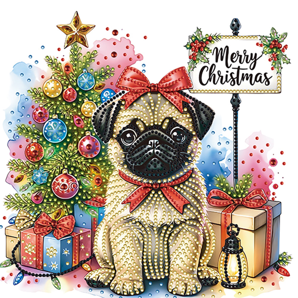 Christmas Pug - Special Shaped Drill Diamond Painting 30*30CM