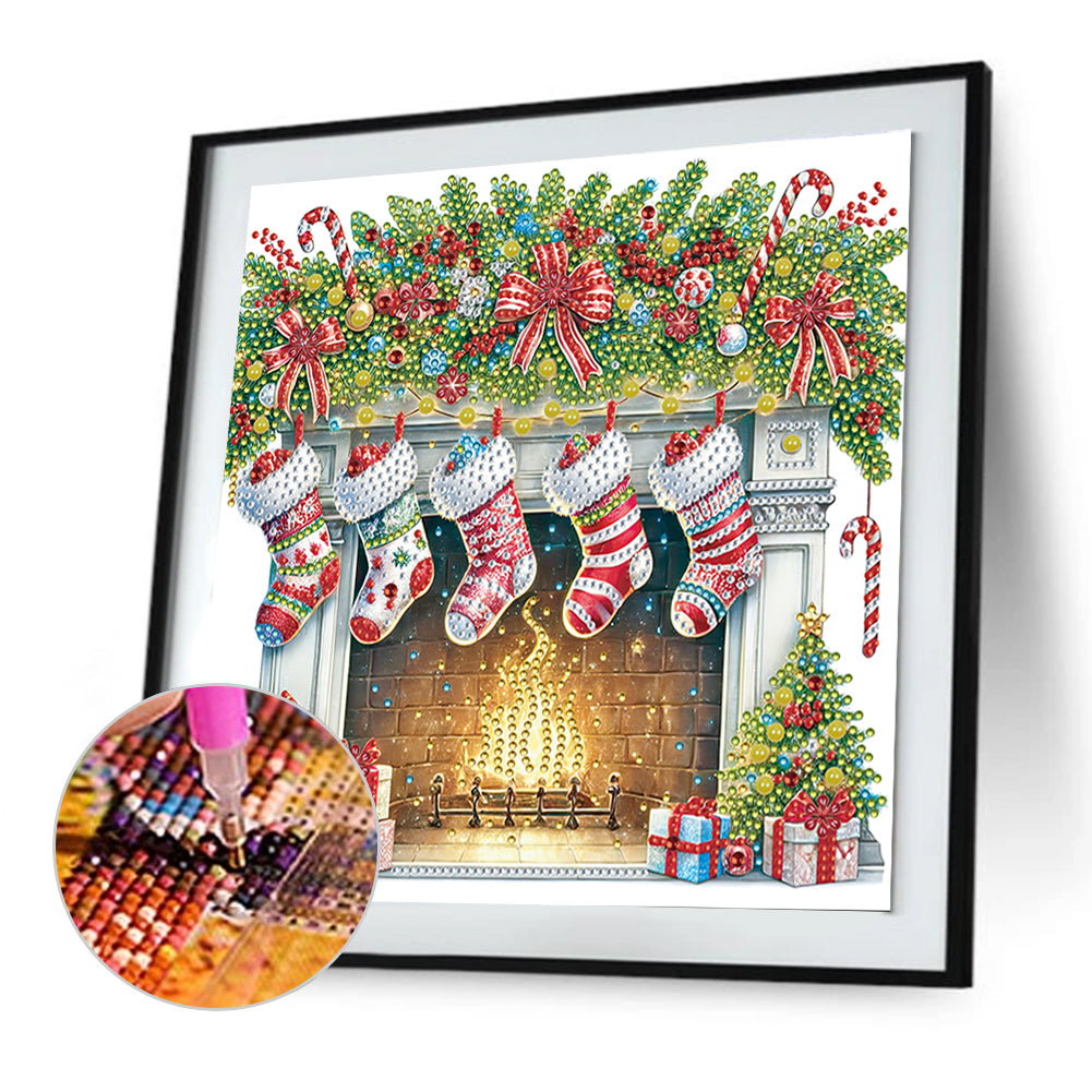 Christmas Fireplace - Special Shaped Drill Diamond Painting 30*30CM