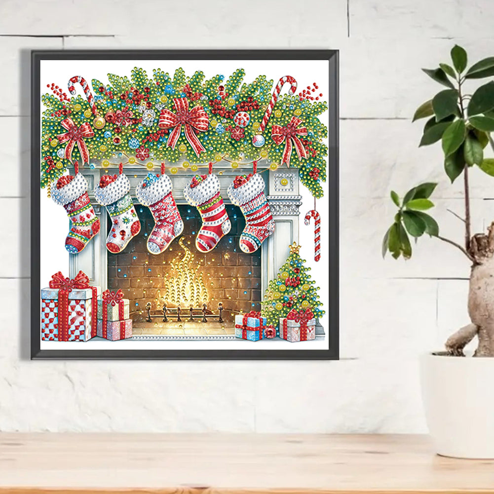 Christmas Fireplace - Special Shaped Drill Diamond Painting 30*30CM