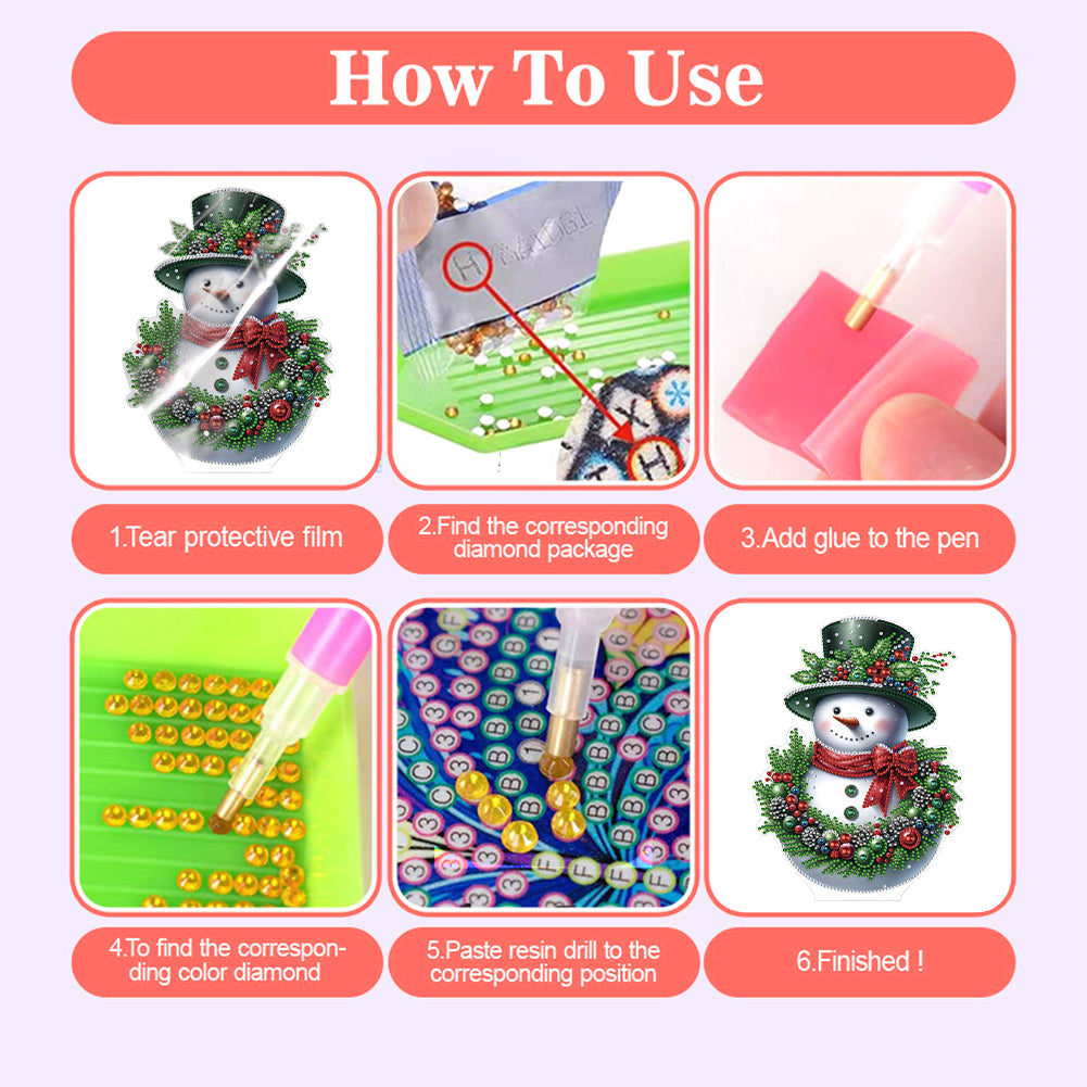 2D Flat Snowman Print DIY Desktop Diamond Art Kits for Home Office Desktop Decor