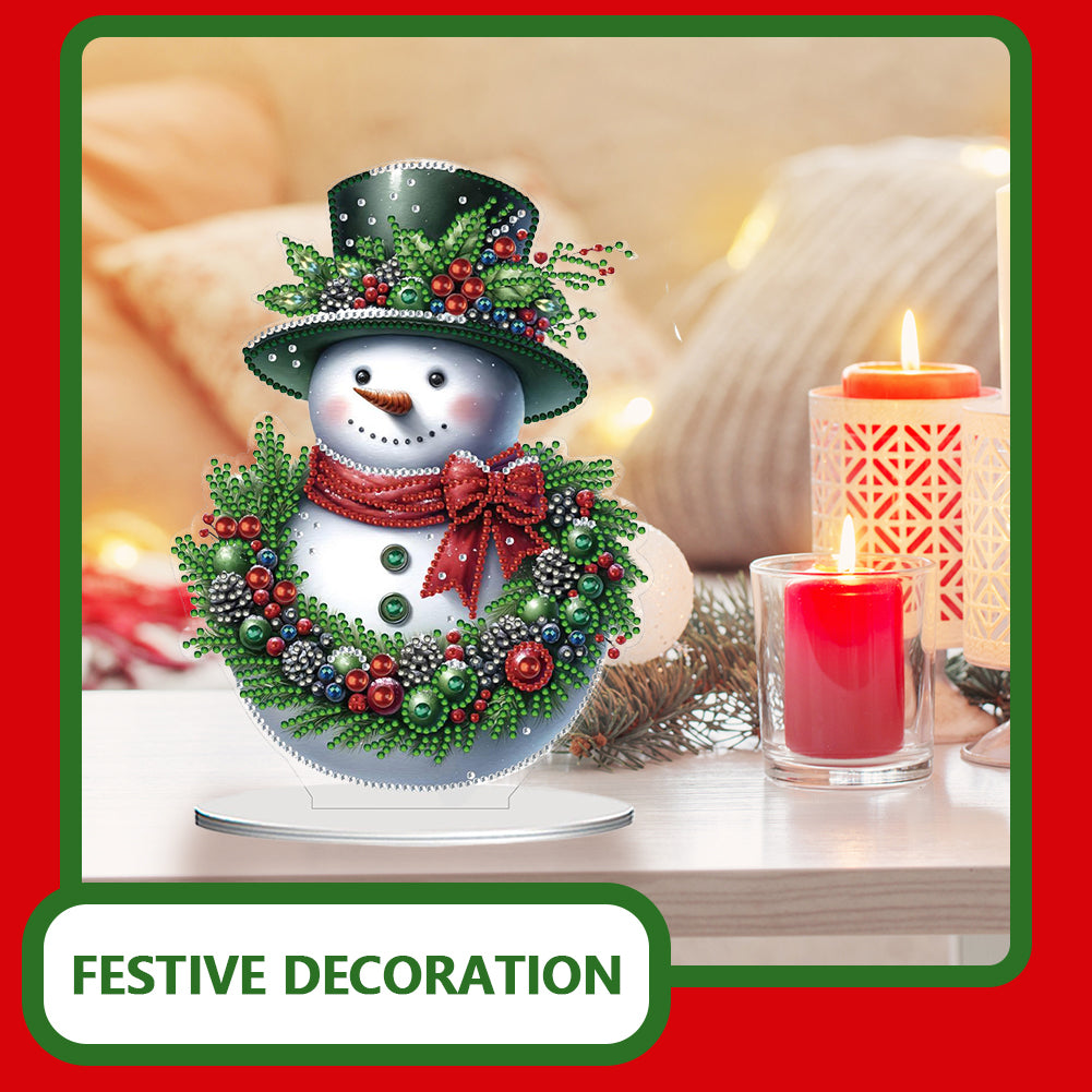 2D Flat Snowman Print DIY Desktop Diamond Art Kits for Home Office Desktop Decor