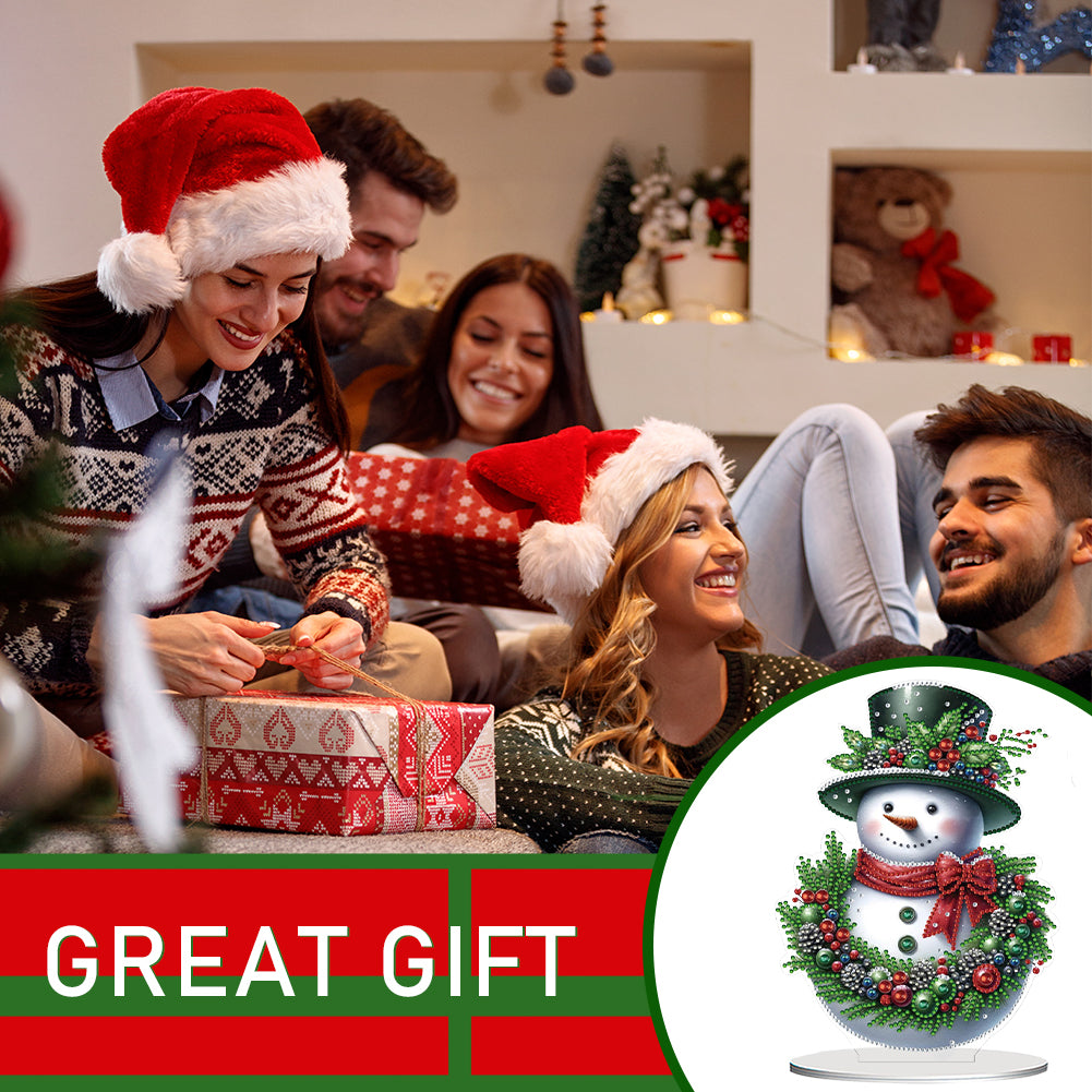 2D Flat Snowman Print DIY Desktop Diamond Art Kits for Home Office Desktop Decor