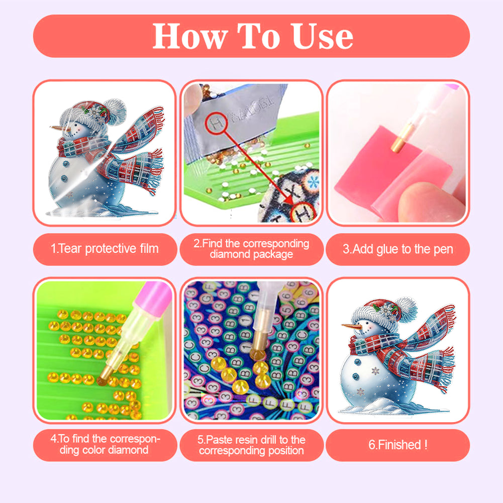 2D Flat Snowman Print DIY Desktop Diamond Art Kits for Home Office Desktop Decor