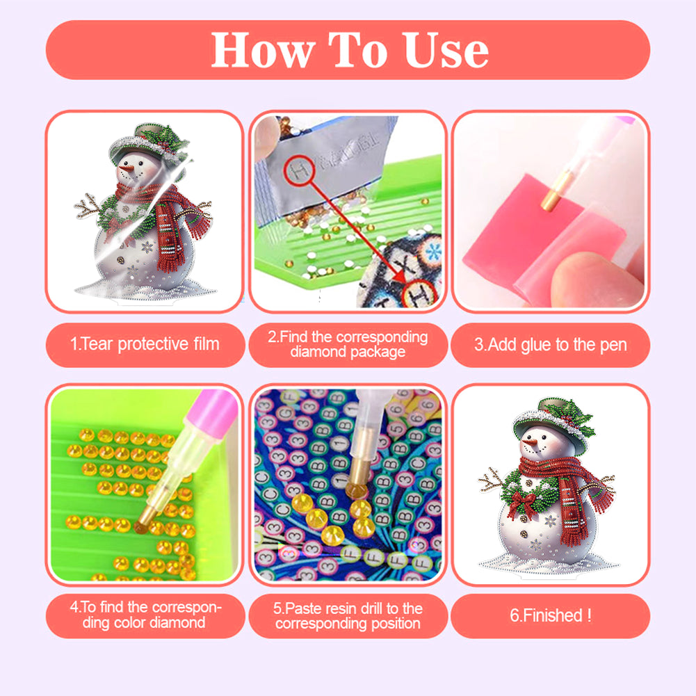 2D Flat Snowman Print DIY Desktop Diamond Art Kits for Home Office Desktop Decor