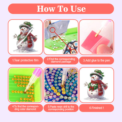 2D Flat Snowman Print DIY Desktop Diamond Art Kits for Home Office Desktop Decor