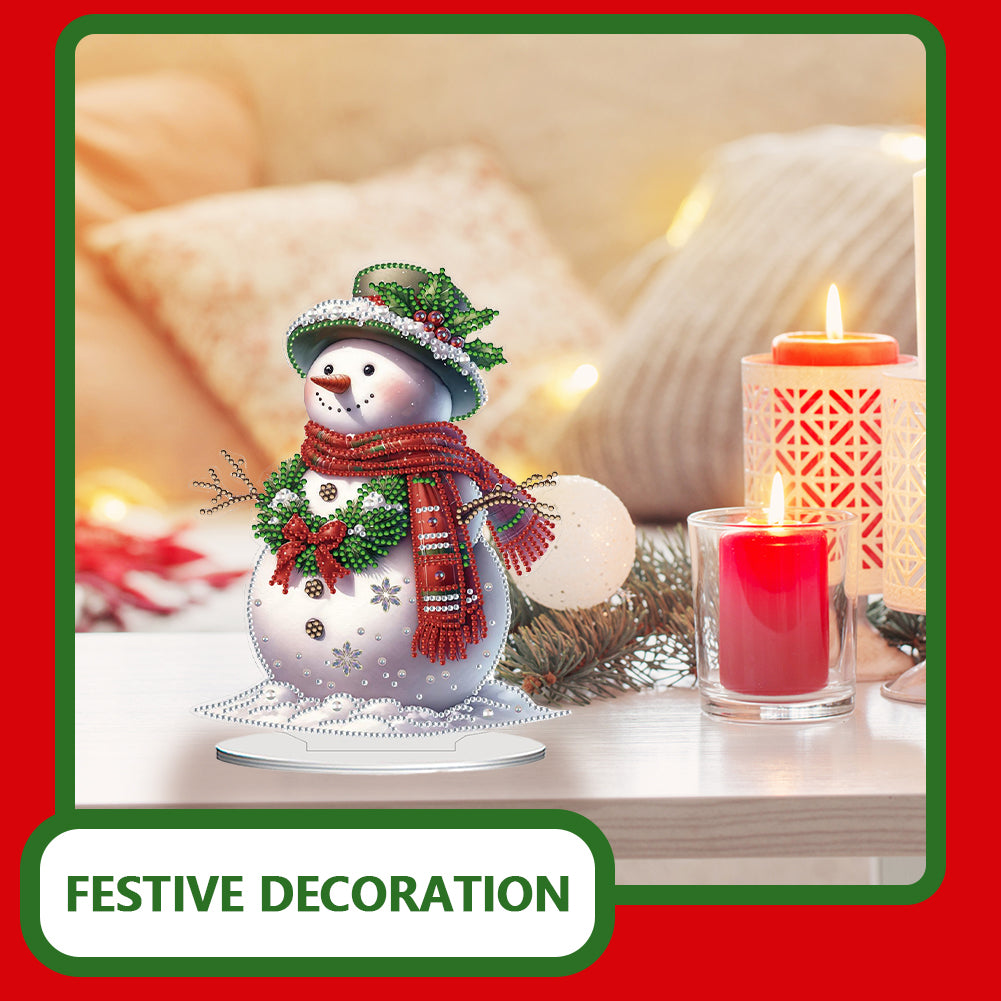 2D Flat Snowman Print DIY Desktop Diamond Art Kits for Home Office Desktop Decor