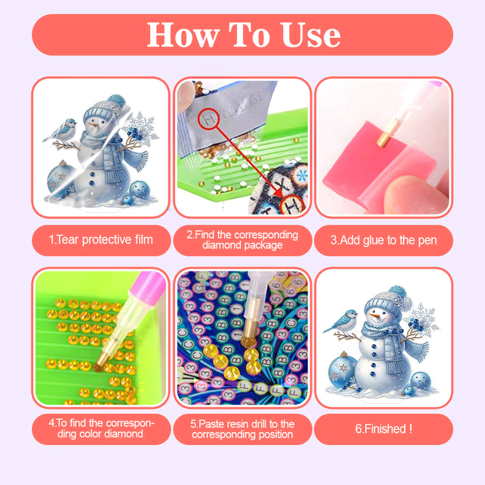 2D Flat Snowman Print DIY Desktop Diamond Art Kits for Home Office Desktop Decor