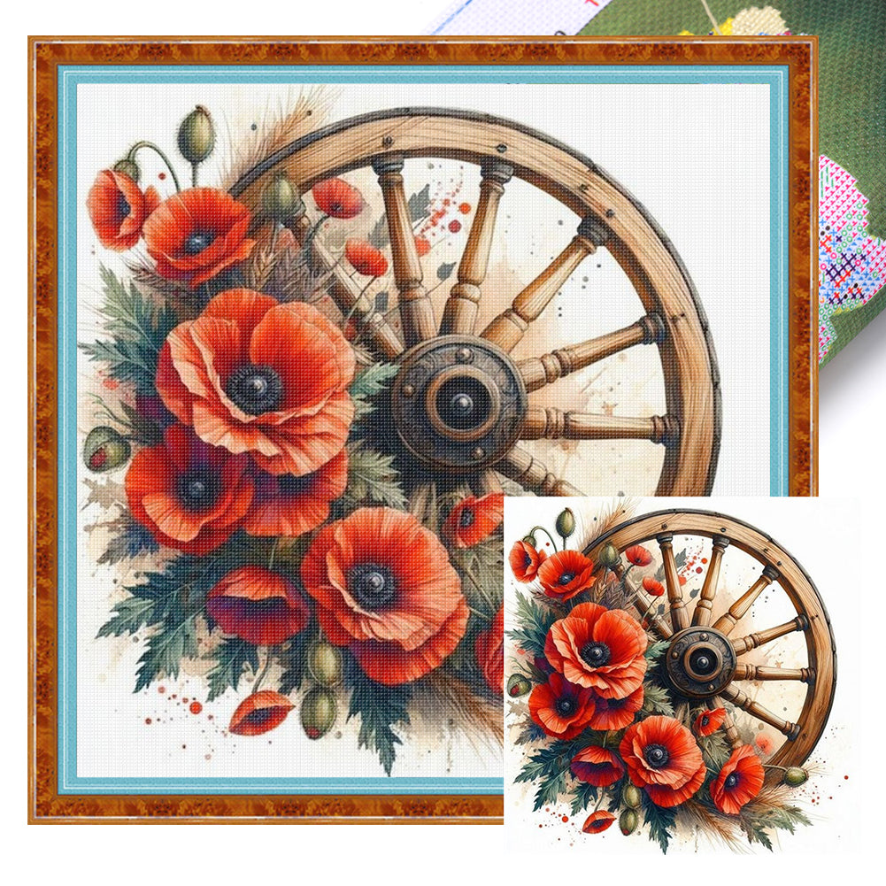Poppy Cartwheel - 11CT Stamped Cross Stitch 40*40CM