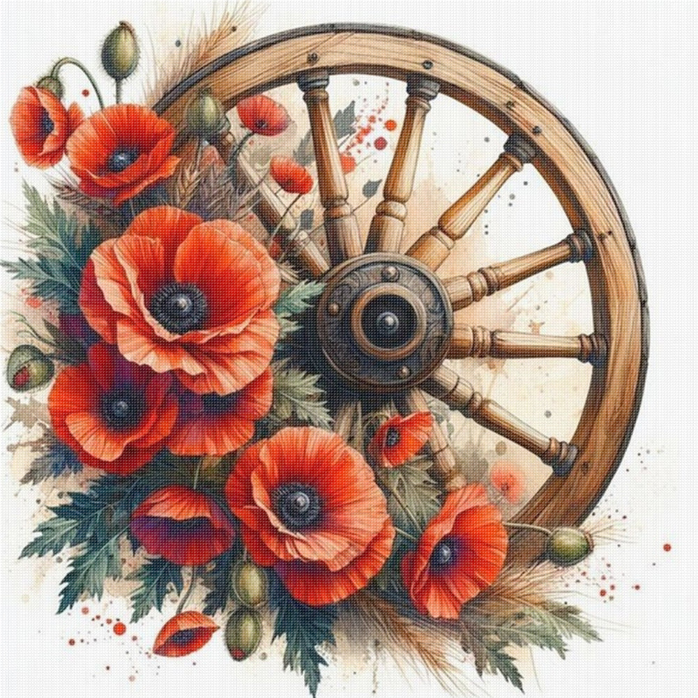 Poppy Cartwheel - 11CT Stamped Cross Stitch 40*40CM