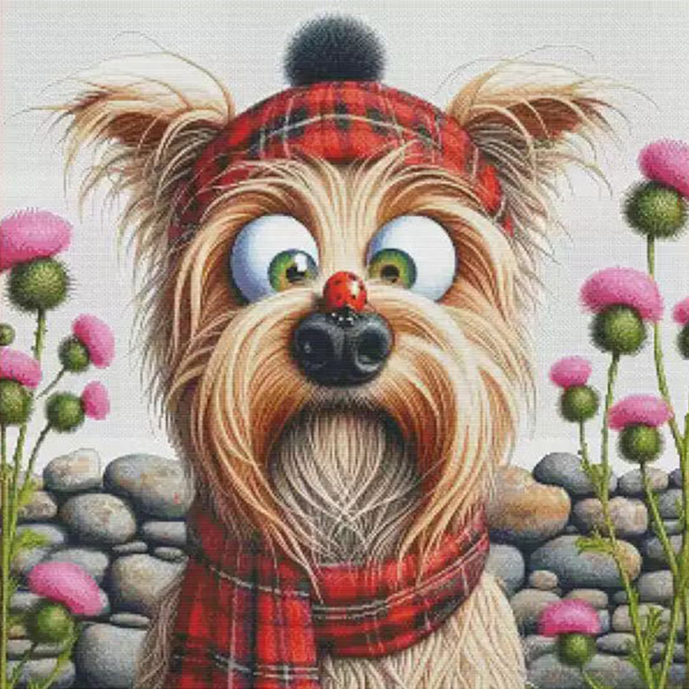Cross-Eyed Dog - 14CT Stamped Cross Stitch 65*65CM(Fairy Brand)