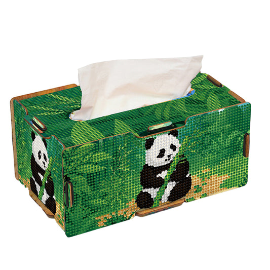 Panda 5D DIY Diamond Painting Handmade Tissue Holder Wooden Tissue Box Craft