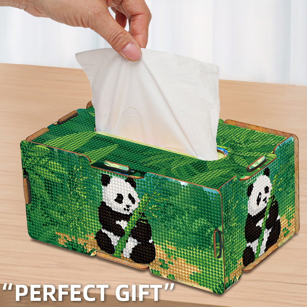 Panda 5D DIY Diamond Painting Handmade Tissue Holder Wooden Tissue Box Craft