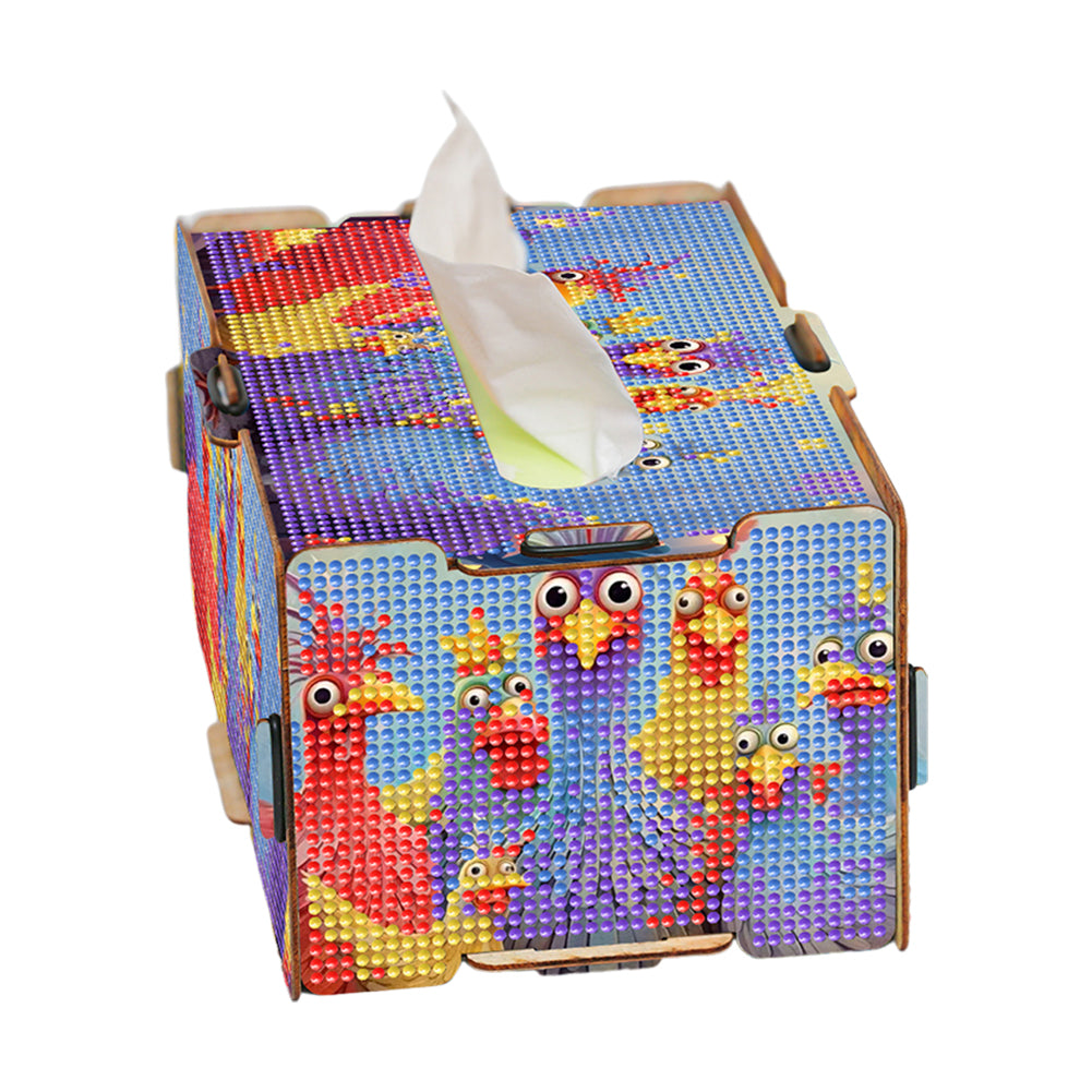 Chicken 5D DIY Diamond Painting Handmade Tissue Holder Wooden Tissue Box Craft