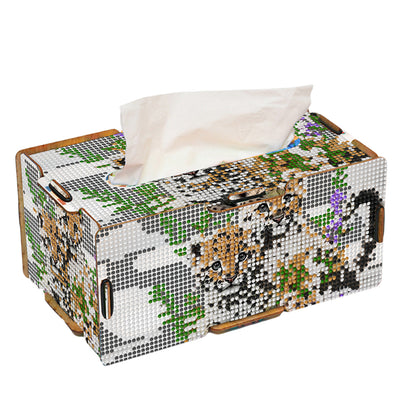 Leopard 5D DIY Diamond Painting Handmade Tissue Holder Wooden Tissue Box Craft