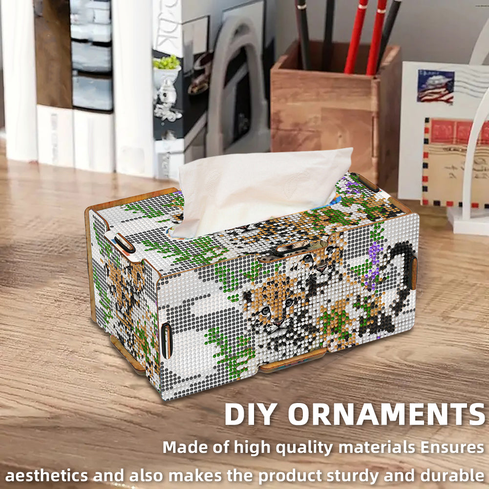 Leopard 5D DIY Diamond Painting Handmade Tissue Holder Wooden Tissue Box Craft