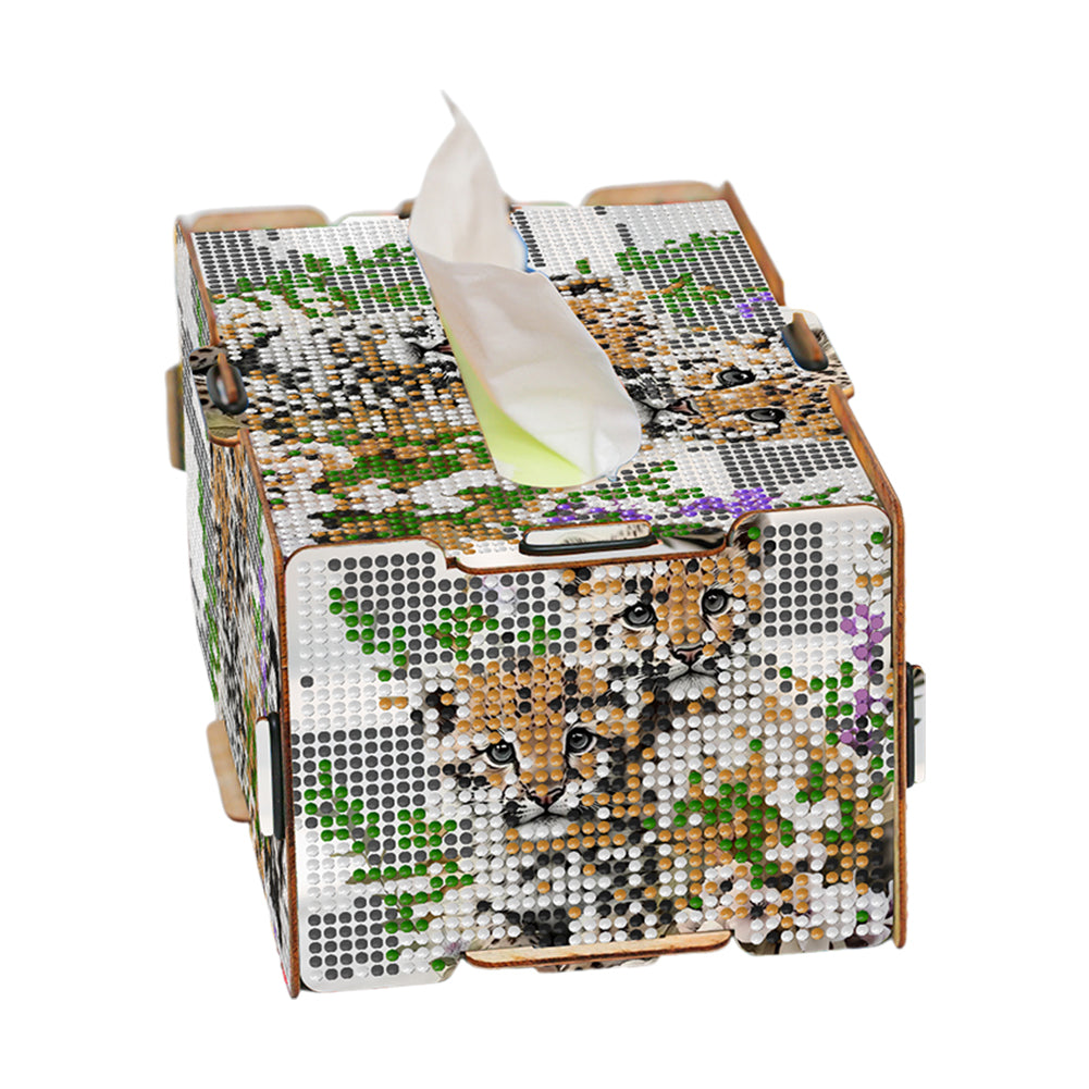 Leopard 5D DIY Diamond Painting Handmade Tissue Holder Wooden Tissue Box Craft