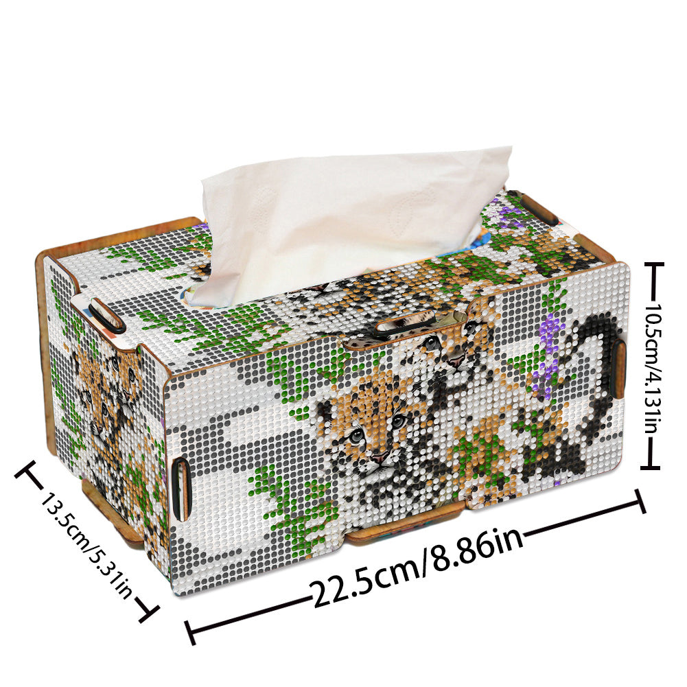 Leopard 5D DIY Diamond Painting Handmade Tissue Holder Wooden Tissue Box Craft