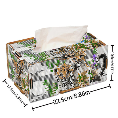 Leopard 5D DIY Diamond Painting Handmade Tissue Holder Wooden Tissue Box Craft