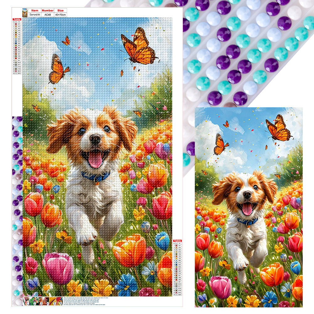 Dog And Flower - Full Round Drill Diamond Painting 40*70CM