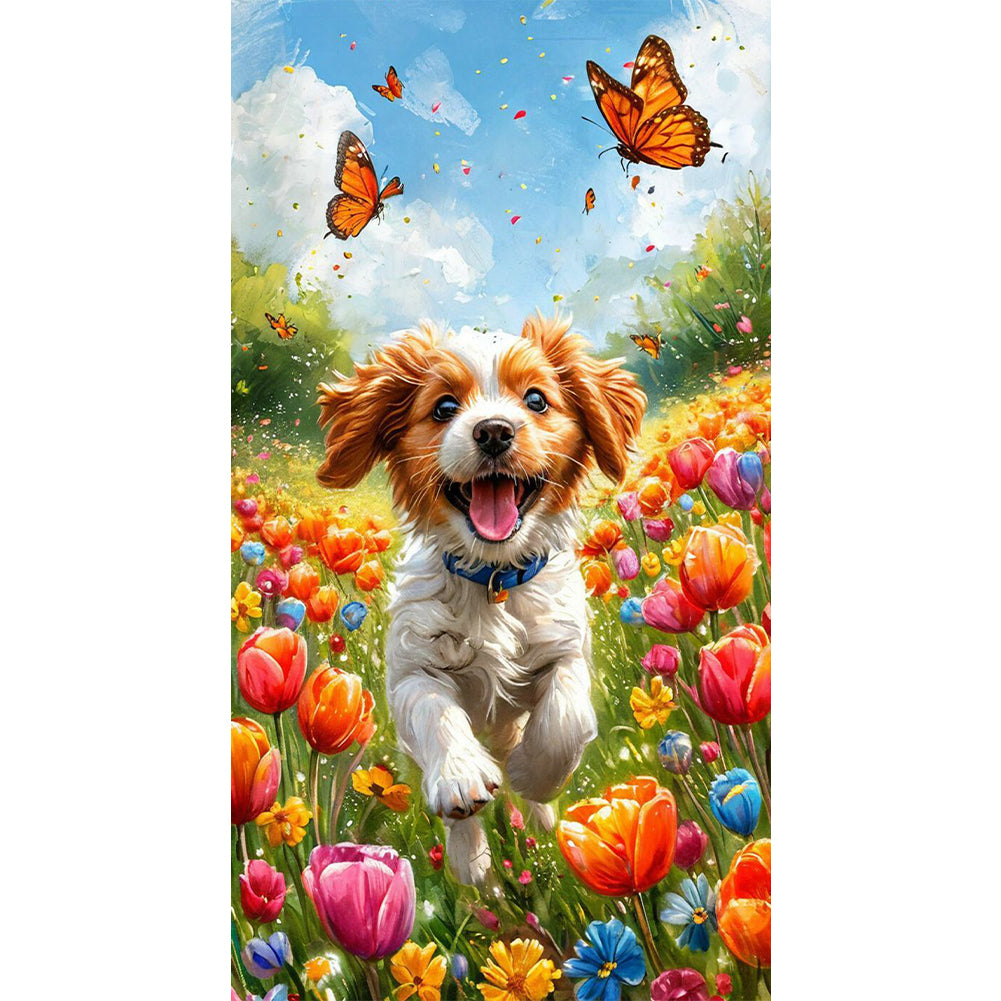 Dog And Flower - Full Round Drill Diamond Painting 40*70CM