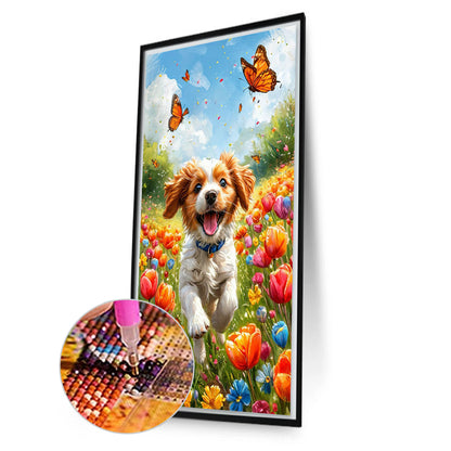 Dog And Flower - Full Round Drill Diamond Painting 40*70CM