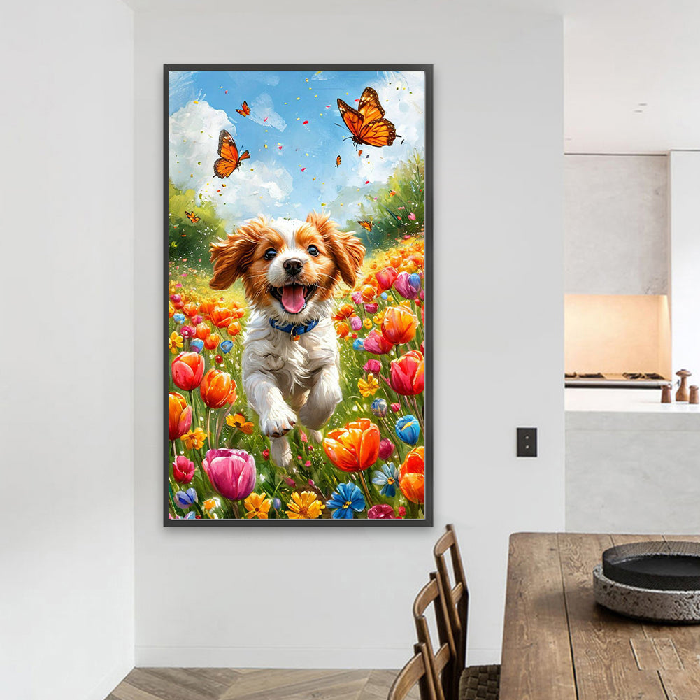Dog And Flower - Full Round Drill Diamond Painting 40*70CM