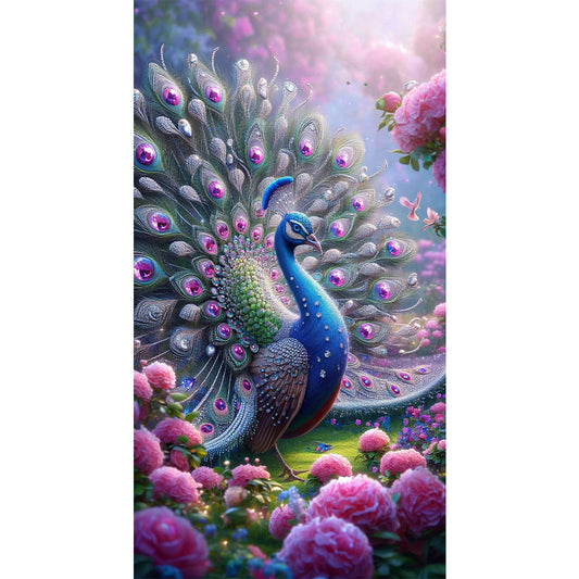 Peacock And Flower - Full Round Drill Diamond Painting 40*70CM