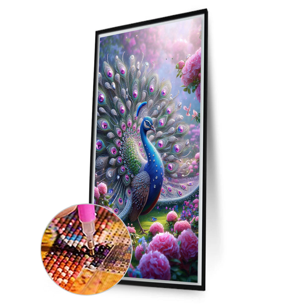 Peacock And Flower - Full Round Drill Diamond Painting 40*70CM