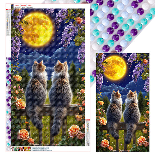Cat Under The Moon - Full Round Drill Diamond Painting 40*70CM