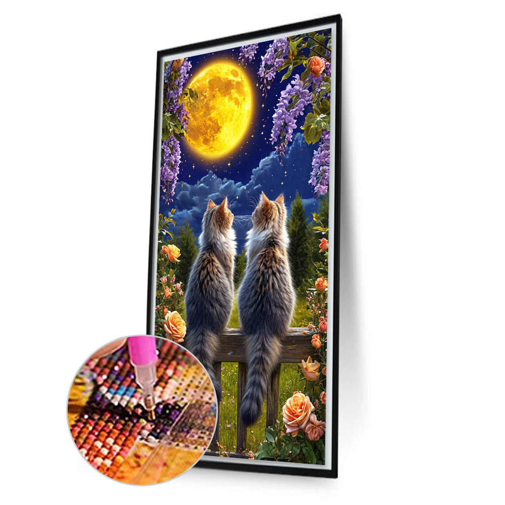 Cat Under The Moon - Full Round Drill Diamond Painting 40*70CM