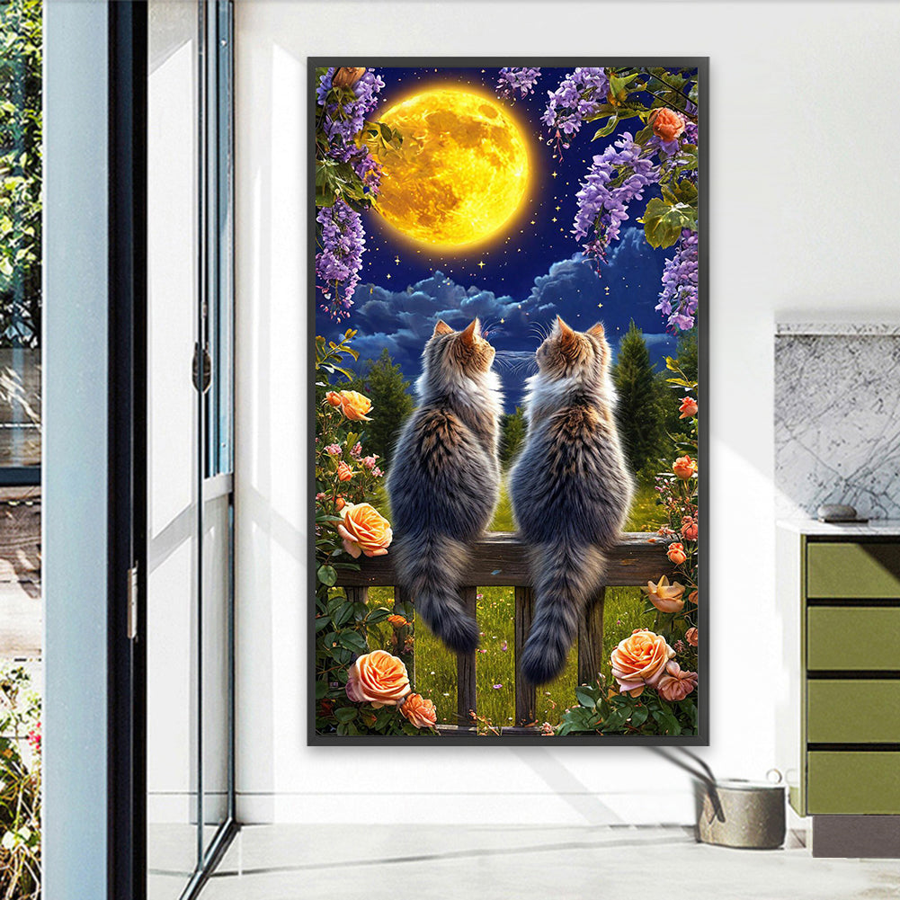 Cat Under The Moon - Full Round Drill Diamond Painting 40*70CM