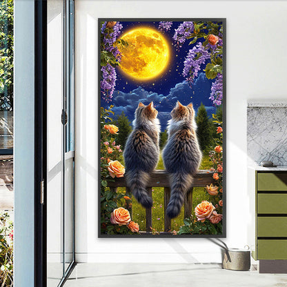 Cat Under The Moon - Full Round Drill Diamond Painting 40*70CM