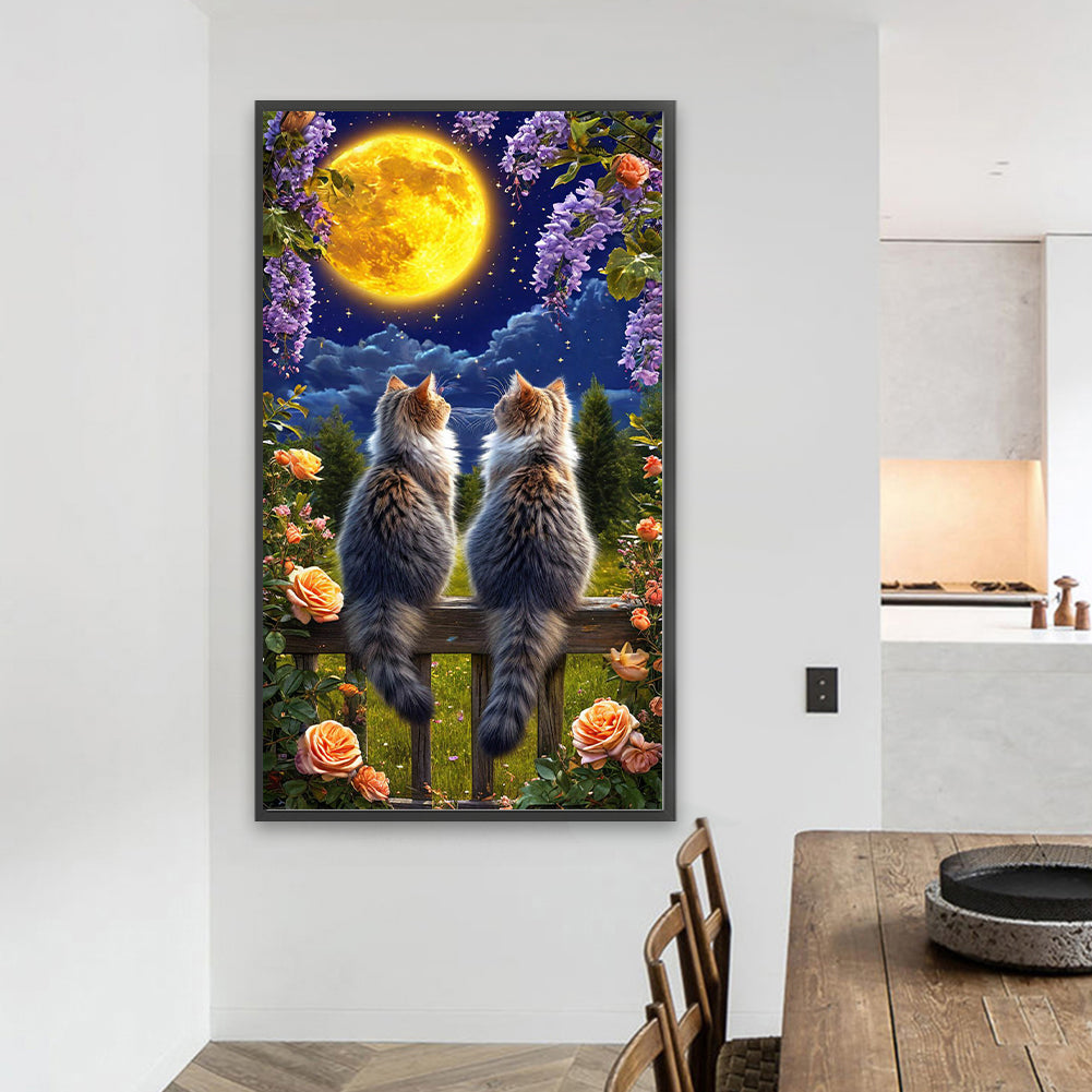 Cat Under The Moon - Full Round Drill Diamond Painting 40*70CM