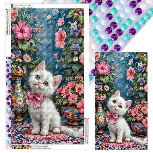 Cat And Flower - Full Round Drill Diamond Painting 40*70CM