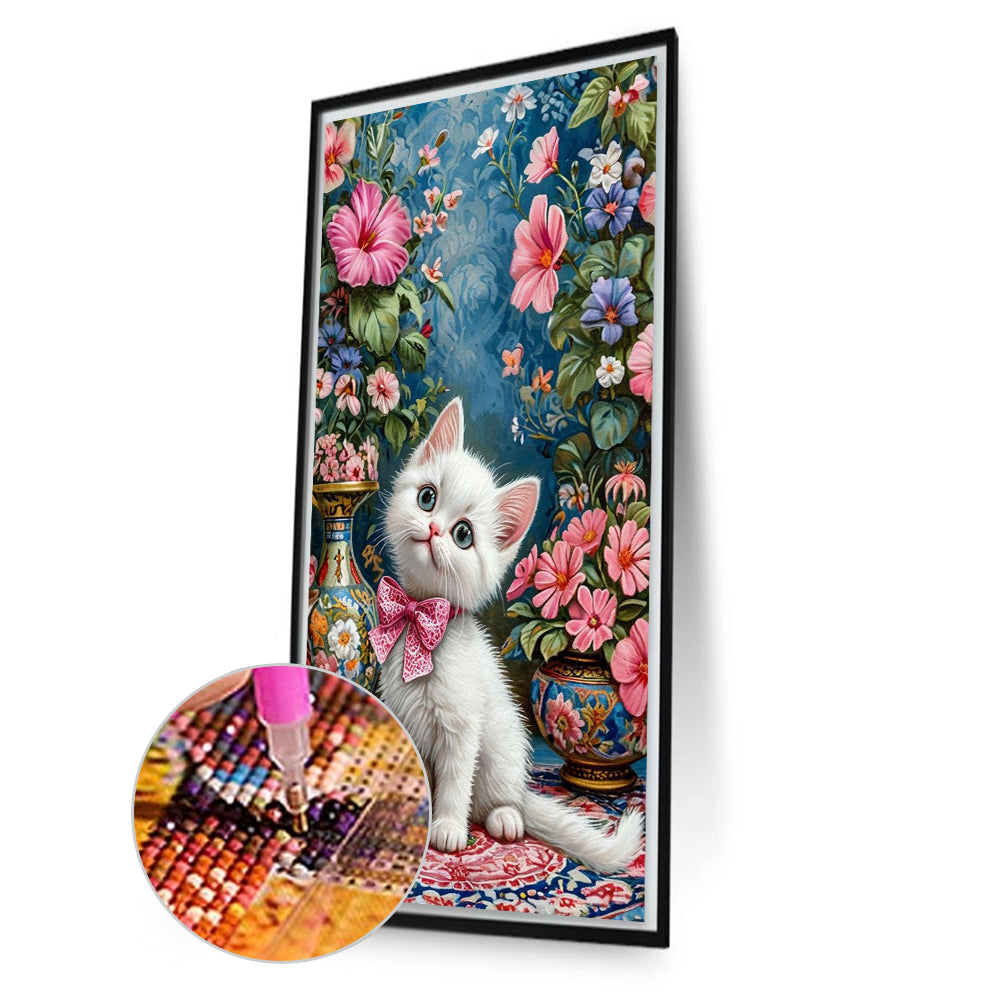 Cat And Flower - Full Round Drill Diamond Painting 40*70CM
