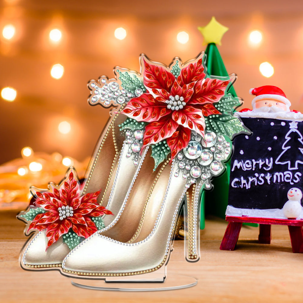 2D Flat Xmas High Heels DIY Acrylic Desktop Diamond Art Kits for Adults Beginner