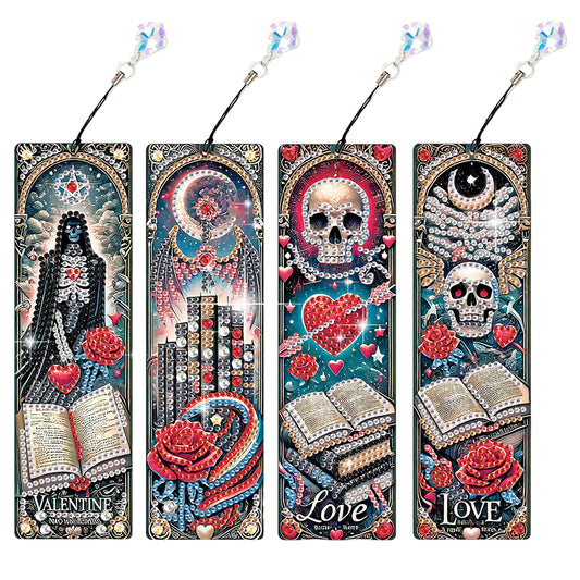 4Pcs Halloween Themed DIY Diamond Painting Bookmark for Reading Enthusiasts