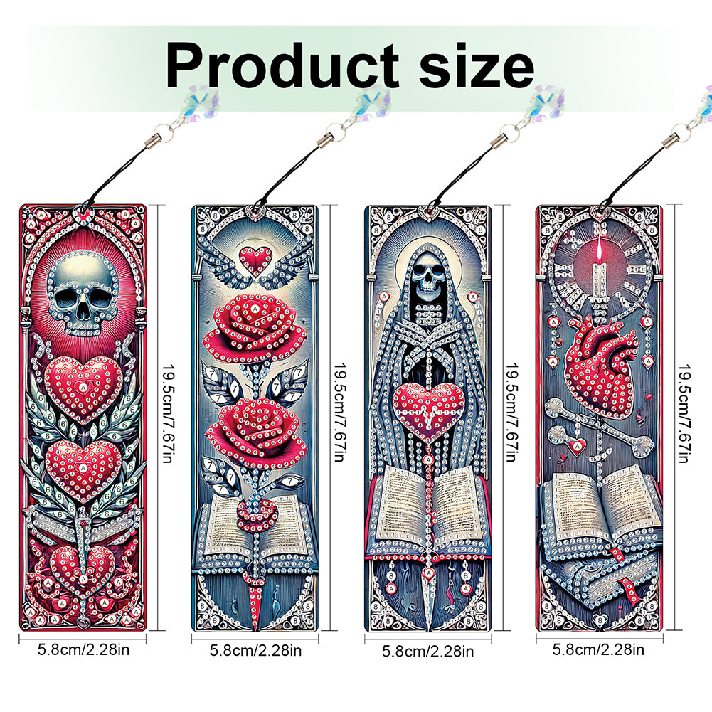 4Pcs Halloween Themed DIY Diamond Painting Bookmark for Reading Enthusiasts