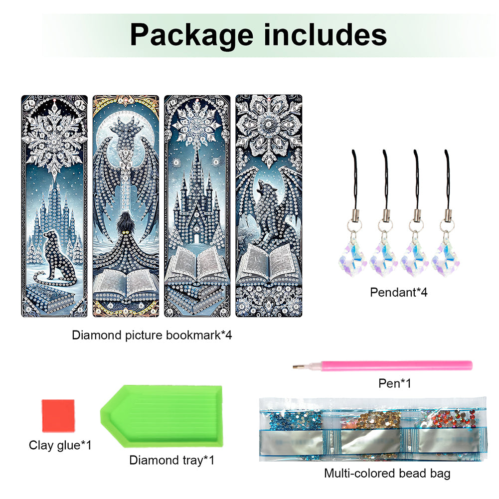 4Pcs Halloween Themed DIY Diamond Painting Bookmark for Reading Enthusiasts