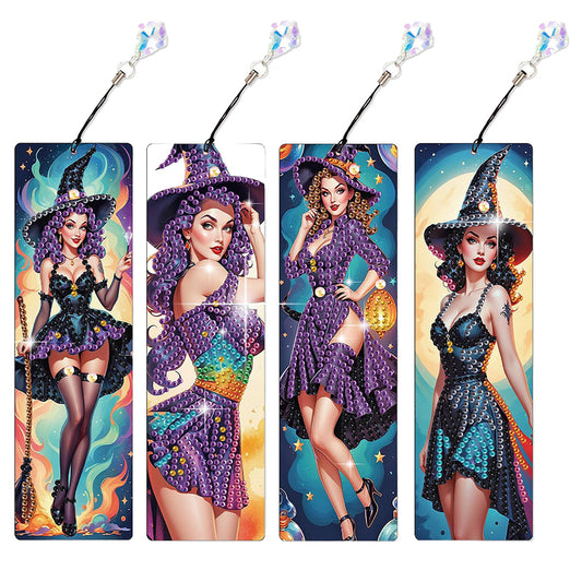 4Pcs Halloween Themed DIY Diamond Painting Bookmark for Reading Enthusiasts